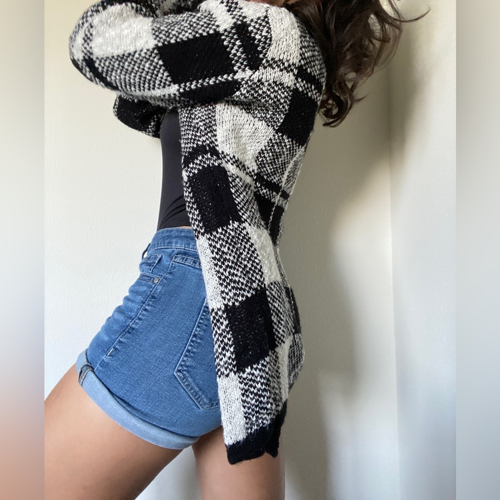 Oversized-Style White & Black Cardigan Sweater